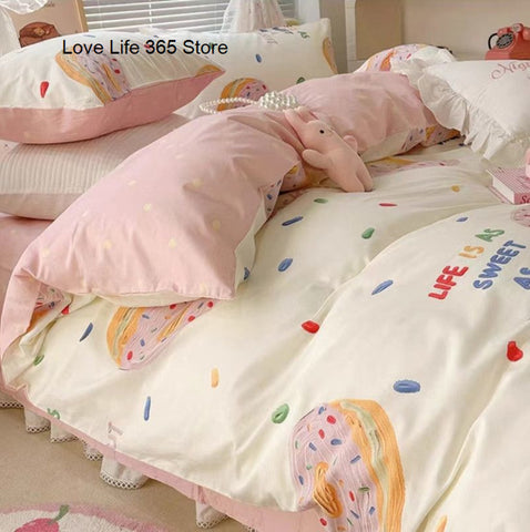 Sonicelife Doughnut Soft And Cute Donut Bedding Set Ins Linen And Duvet Cover With Pillowcases Single Double Full Size For Kids Adults