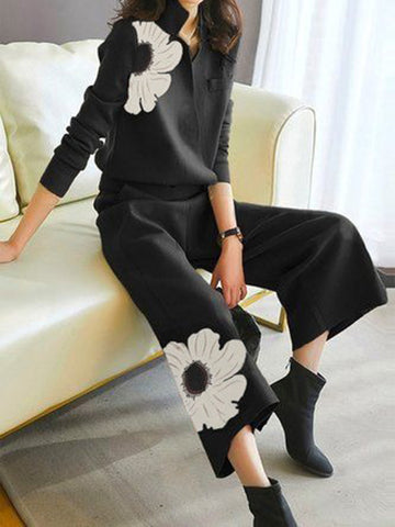 christmas outfit Sonicelife Long Sleeves Loose Asymmetric Floral Printed Split-Joint Lapel Cardigan Tops