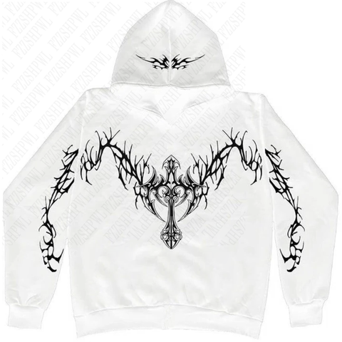 Sonicelife Fashion Vintage Y2K Aesthetic Punk Hooded Women Casual Sweatshirts Street Gotn Hoodies Grunge Tide Print Metal Rock emo Clothes