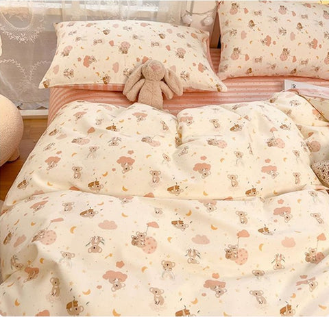 Sonicelife Cute Cartoon Bedding Set Ins Style Duvet Cover Without Comforter Pillowcases Flat Sheet New Arrival Soft Bed Linens