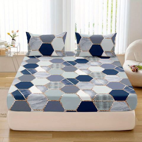 Sonicelife 3-Piece Soft Touch Multicolor Printed Fitted Sheet Set - Breathable, Hypoallergenic, and Wrinkle-Resistant Bedding Sheet Set