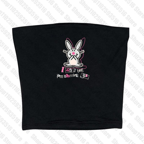 Sonicelife trashy Y2k Clothes Crop Top Women Harajuku T Shirts Gothic Cute rabbit Print Harajuku Streetwear Graphic Slim Tee Kawaii Summer