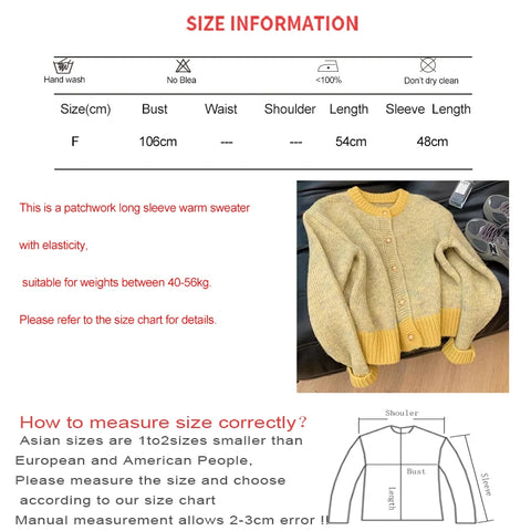 Sonicelife Single-Breasted Knitted Cardigan, Long Sleeve, Patchwork Sweater, O-Neck, Casual Warm Coat, Office Outerwear, Autumn, Winter