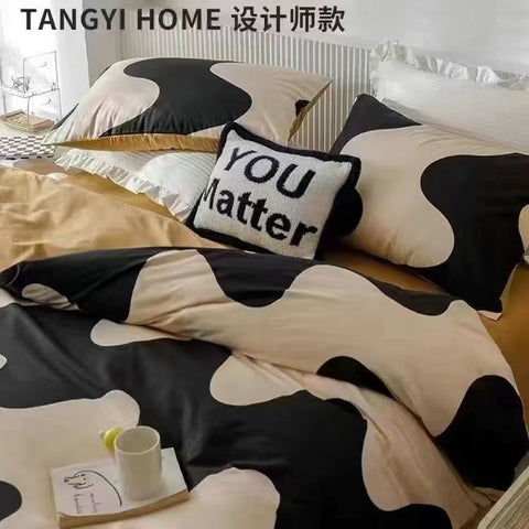 Sonicelife Black And White Panda Bedding Set Cute Cartooon Animals Soft Duvet Cover Solid Flat Sheet For Kids Girls Double Queen Full Size