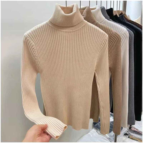 Black Friday Sonicelife Zoki Winter Warm Turtleneck Sweater Women Solid Simple Basic Thick Velvet Knitted Pullover Korean Elegant Slim All Match Jumper