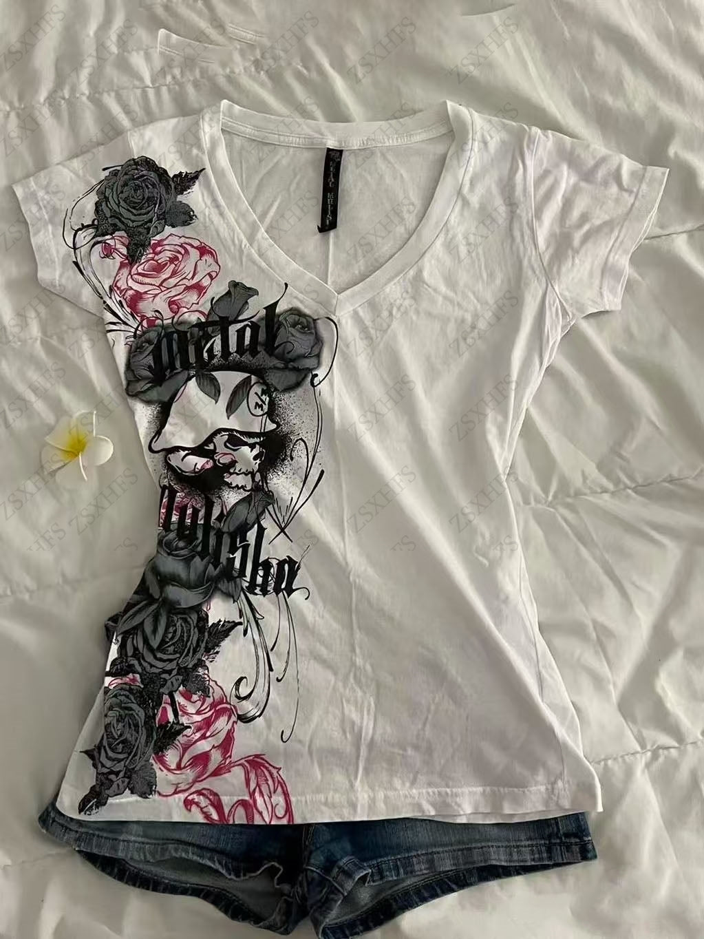 Sonicelife Aesthetic Crop Top 2000s T shirt Femme Clothes Vintage Harajuku Slim Grunge Graphic Tee Camis Kawaii Sweet Girl Punk Women Tops
