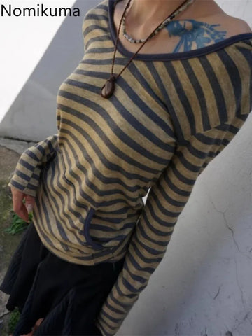 Sonicelife 2025 Women Clothes Striped Fashion Hoodies Korean Long Sleeve Hooded Sweatshirt Casual Tees Vintage Hoodie Goth Y2k Tops