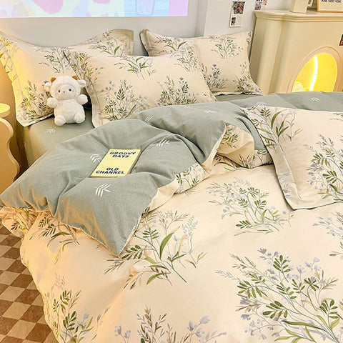 Sonicelife Cute Dog Bedding Set No Filler Girls Boys Single Queen Size Duvet Cover Flat Sheet Pillowcase Floral Cartoon Home Bed Linens