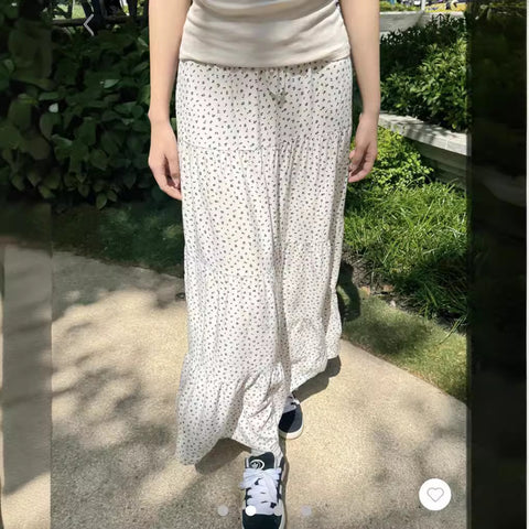 Sonicelife Drawstring Tied Chic Sweet Long Skirt 2025 New Summer Floral Cake Skirt Fashion Versatile High Waist Loose A-line Women Skirt