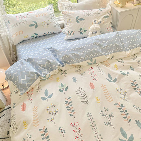 Sonicelife Floral Bedding Set Skin Friendly Nordic Style Duvet Cover With Pillowcases INS Flat Bed Sheet Soft Polyester Comforter Sets