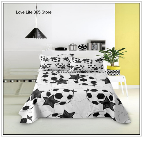 Sonicelife Kids Football Bed Sheet Set Sport Game Soccer Printing Bedding ForBoys Soft Polyester Bed Flat Sheet With Pillowcase