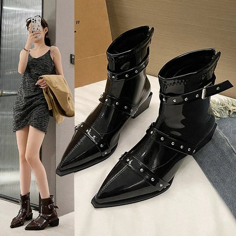 Sonicelife Mid-Calf Boots Women's Rubber Shoes Rain Rivets Winter Footwear Zipper Boots4 Crossdresser Low Rock Riding 2025
