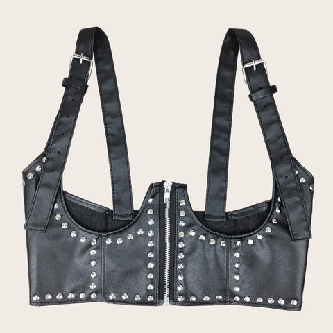 Sonicelife Cyber Punk Pu Leather Corset Belt Women Harajuku Streetwear Hip Hop High Street Rivets Cummerbunds Y2k Emo Alt Crop Tops