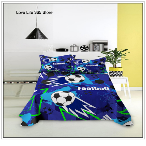 Sonicelife Kids Football Bed Sheet Set Sport Game Soccer Printing Bedding ForBoys Soft Polyester Bed Flat Sheet With Pillowcase