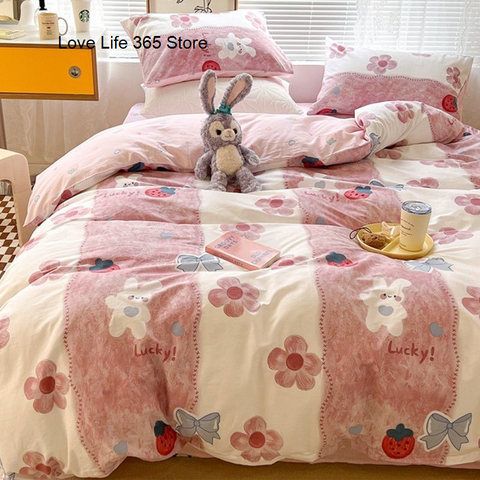 Sonicelife Ins Nordic Pastoral Style blue Floral Duvet Cover With Pillow Case Princess Bed Sheet Kids Girls Bedding Set King Queen Cute