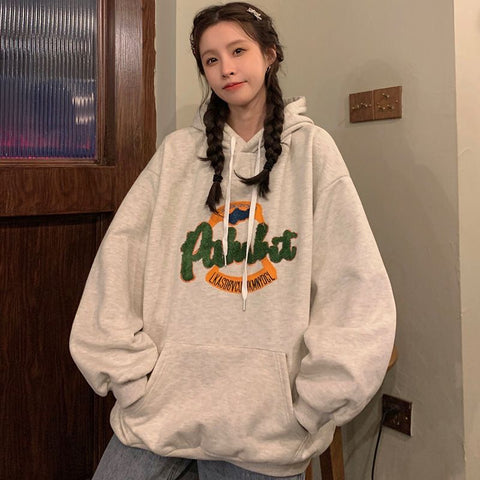 christmas outfit Sonicelife Large size towel embroidered sweatshirt jacket for women in spring and autumn loose bf style lazy pullover hoodie trendy y2k top