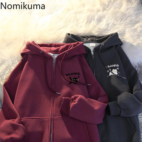 Sonicelife Hooded Sweatshirts for Women 2025 Ropa Mujer Thicked Oversized Jackets Y2k Tops Casual Fashion Anime Zipper Hoodies Coats 49C858
