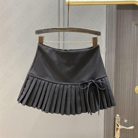 Sonicelife Bow Pleated skirt Y2K Women Mini Skirts Aesthetic Cute Female Fashion Bottoms Vintage emo Preppy American Retro Lower garment