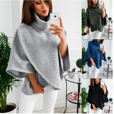 christmas outfit Sonicelife Women's High Neck Casual Bat Sleeve Capes Ponchos 2025 Winter Coats Women Loose Solid Vintage Jackets Fleece Cloaks