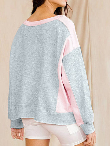 thanksgiving outfit Sonicelife Women’s Oversized Sweatshirts Long Sleeve Round Neck Contrast Color Pullovers Streetwear Tops