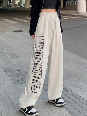 Sonicelife Women Streetwear Letter Sweatpants Loose High Waist Retro Harajuku Trousers Casual Lace Up American Fall Bf Oversize Pants