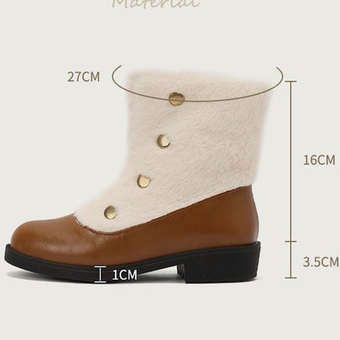 thanksgiving outfit Sonicelife Snow Boots Round Toe Thick Heel 3.5cm Decoration 46 47 48 Leisure Daily Ankle Bota