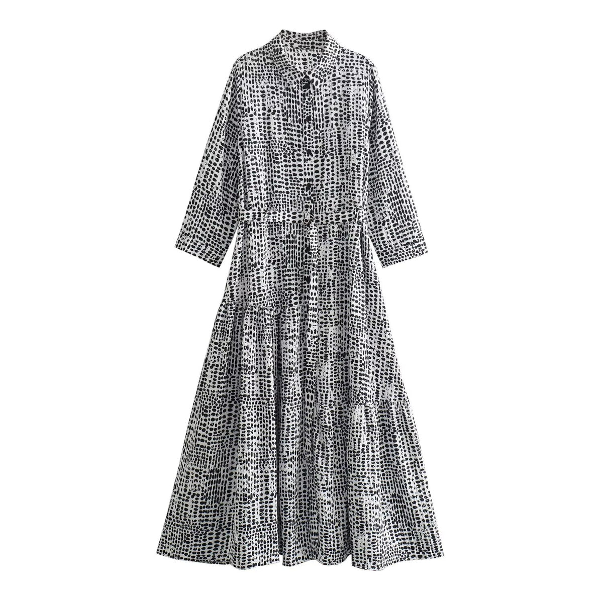 Sonicelife Women's Printed Shirt Style Long Dress, Fashionable and Casual, Versatile, 7, 4 Sleeves, Elegant, New