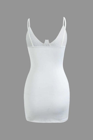 Sonicelife-U-neck Rhinestone Decor Slip Mini Dress