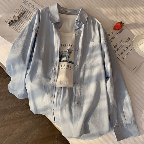 Sonicelife Simple Women Shirt Korean Loose Long Sleeve Chic Button Up Top Casual Fall All Match Office Ladies Blouse New
