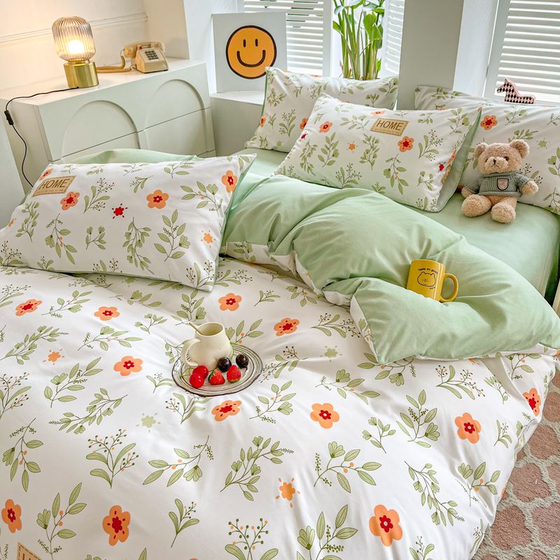 Sonicelife Ins Style Bedding Set Floral Hot Sale Single Full Queen Size Duvet Cover Kit No Filling Flat Sheet Pillowcases Cute Bed Linen