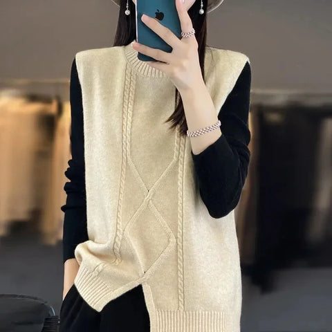 christmas outfit Sonicelife Spring Autumn New Pullover Knitting Sweater Vest Women's Cashmere Sleeveless Sweater Waistcoat Ladies Jumper Fashionable Tops