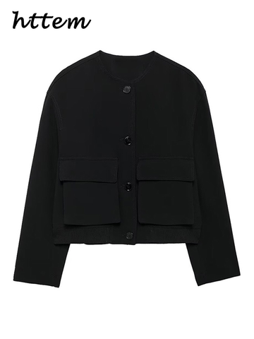 Sonicelife Elegant Knitted Black Cardigan Women Casual O-neck Single Breasted Long Sleeve Pockets Sweater 2024 Autumn Lady Commute Sweaters