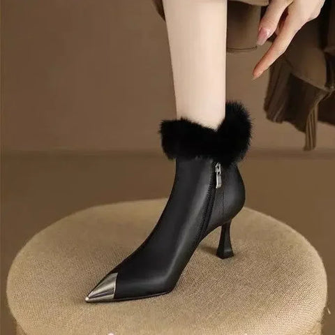 Sonicelife Women Sexy Plush High Heels Chelsea Ankle Boots Luxury Pointed Toe Zipper Shoes 2025  Winter Fashion Gladiator Pumps Botas