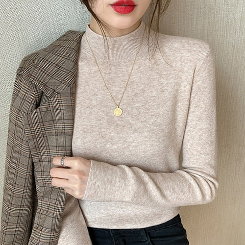 Sonicelife Turtleneck Sweater Women Fashion New Stretch Basic Tops Knitted Pullovers Long Sleeve Bottoming Jumper Ladies Sweater New