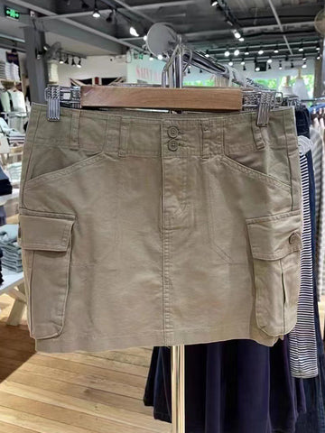 Sonicelife Casual Women Solid Cargo Pants Women Pockets High Waist A-line Mini Skirts Female Y2k Streetwear Cotton Bottoms 2025