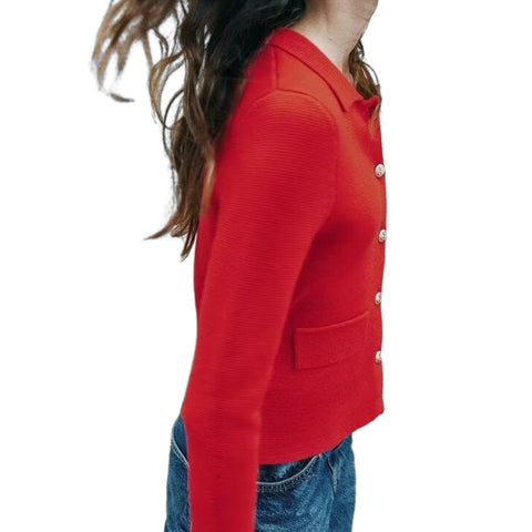Sonicelife Women's Knitted Cardigan with Polo Collar Single-Breasted Flip Top Versatile Casual Long-Sleeved Sweater Commuter New