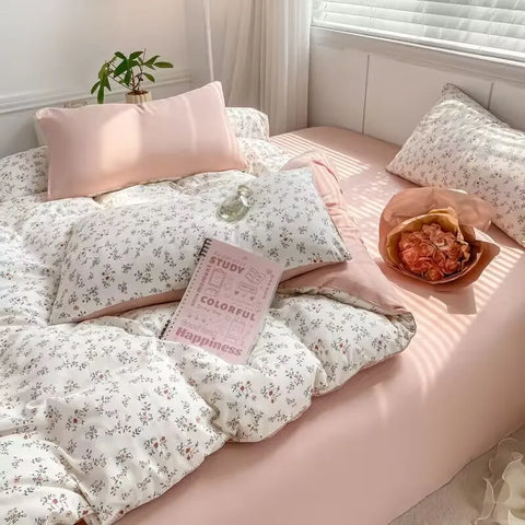 Sonicelife Romantic Tulip Pink Bedding Set Bed Flat Sheet Pillowcase Twin Full Queen Princess Style Bed Linen Kids Girls Floral Duvet Cover