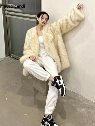 christmas outfit Sonicelife Spring Winter Loose Casual Thick Warm Soft Hairy Shaggy Faux Fur Coat Women Luxury Fluffy Jacket Furry Cardigan 2025