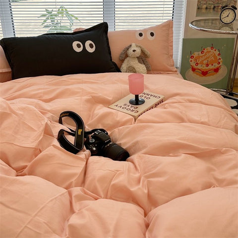 Sonicelife Ins Purple Black Big Eye Solid Color Bedding Set Girls Boys Double Size Flat Sheet Duvet Cover Pillowcase Bed Linen Home Textile