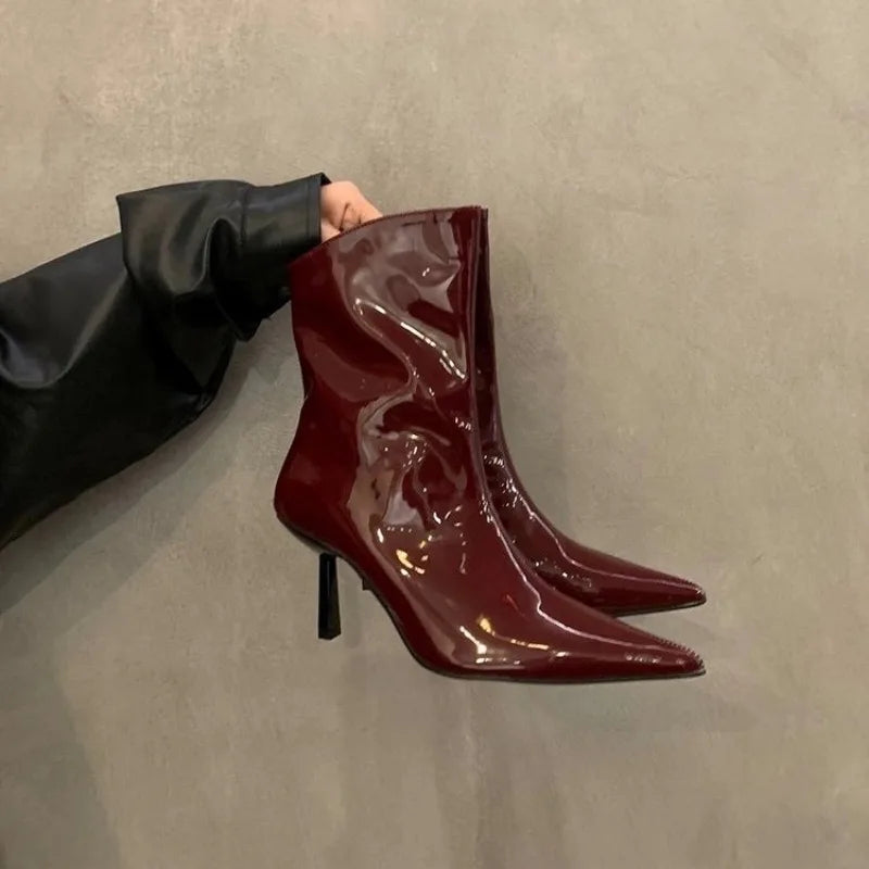 Sonicelife 2025  High Quality Back Zip Women's Boots Fashion Solid Office and Career Sexy Pointed Toe Ankle BootsZapatos Mujer