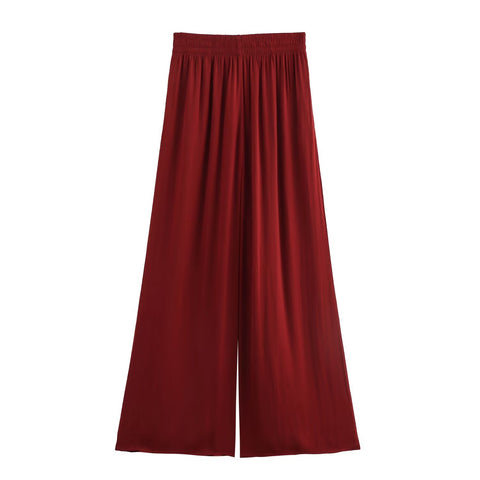 Sonicelife Women's Wide Leg Pants Wide Leg Pants Elastic and High Waisted Silk Satin Texture for Commuting Versatile Skirt Pants New