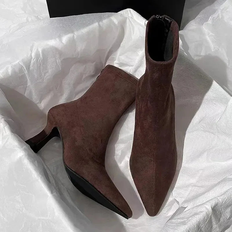 Sonicelife 2025 Winter Women Stretch Cloth Ankle Boots Sexy Pointed Toe Short Booties Shoes Fashion Partys High Heel Socks