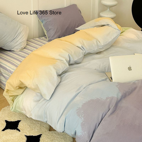 Sonicelife Gradation Pink Color Bedding Set Flat Bed Sheet Duvet Cover Single Double Full Queen King Bedclothes Ins Pure Bedroom Linen