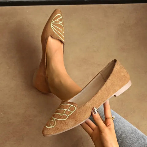 Sonicelife 2025   Hot Sale Ladies Shoes Shallow Fashion Embroidery Daily Flats Sexy Pointed Toe Low Heels Zapatos Flat Shoes
