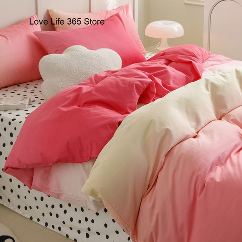 Sonicelife Gradation Pink Color Bedding Set Flat Bed Sheet Duvet Cover Single Double Full Queen King Bedclothes Ins Pure Bedroom Linen