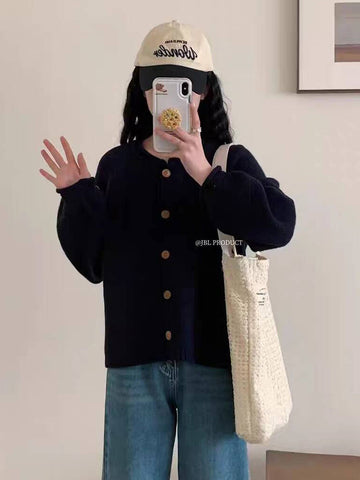 Sonicelife Women Vintage Sweet Cardigan Sweaters Japan Loose O Neck Single Breasted Knitted Coat Fall Casual Retro Female Solid Tops