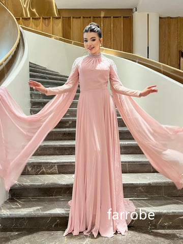 Sonicelife Customized Formal Chiffon Pleat A-line O-Neck Long Dresses Homecoming Dresses Classic Exquisite Modern Style Pastrol Unisex Chin (PRE-ORDER)
