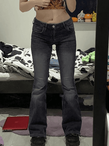 Sonicelife Faded Denim Y2K Flare Jeans