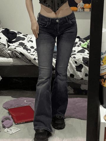 Sonicelife Faded Denim Y2K Flare Jeans