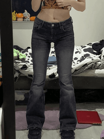 Sonicelife Faded Denim Y2K Flare Jeans